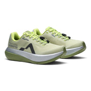 Endurance Edge Mount to Coast C135 mens running shoe in lime green with a thick white midsole and dual lacing system.