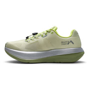 Endurance Edge Mount to Coast C135 mens running shoe in lime green with a reflective silver midsole and mesh upper.