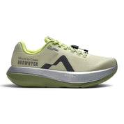 Endurance Edge Mount to Coast C135 women's running shoe in light green with a thick metallic silver midsole.
