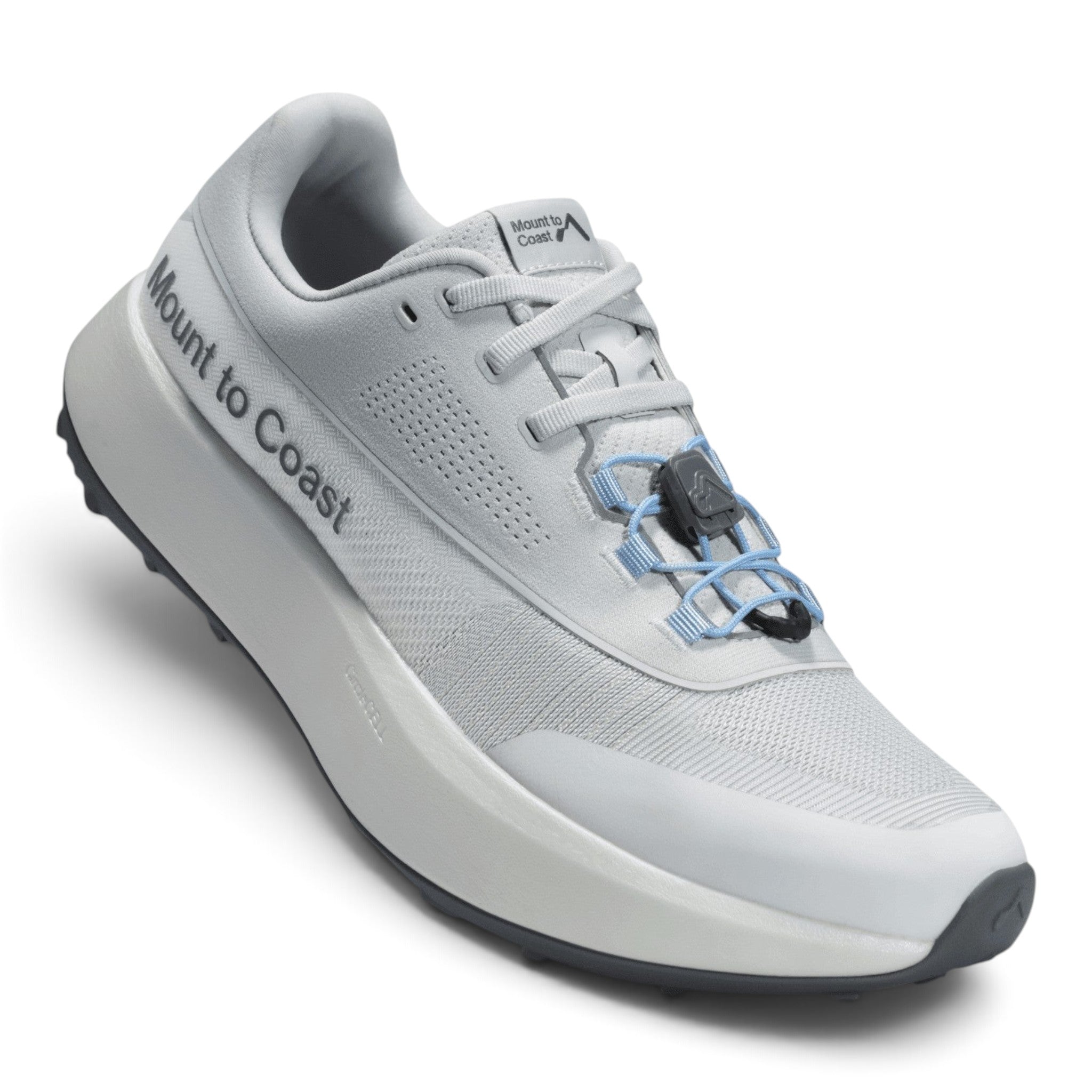 Endurance Edge Mount to Coast H1 light grey road-to-trail running shoe with dual lacing and performance midsole