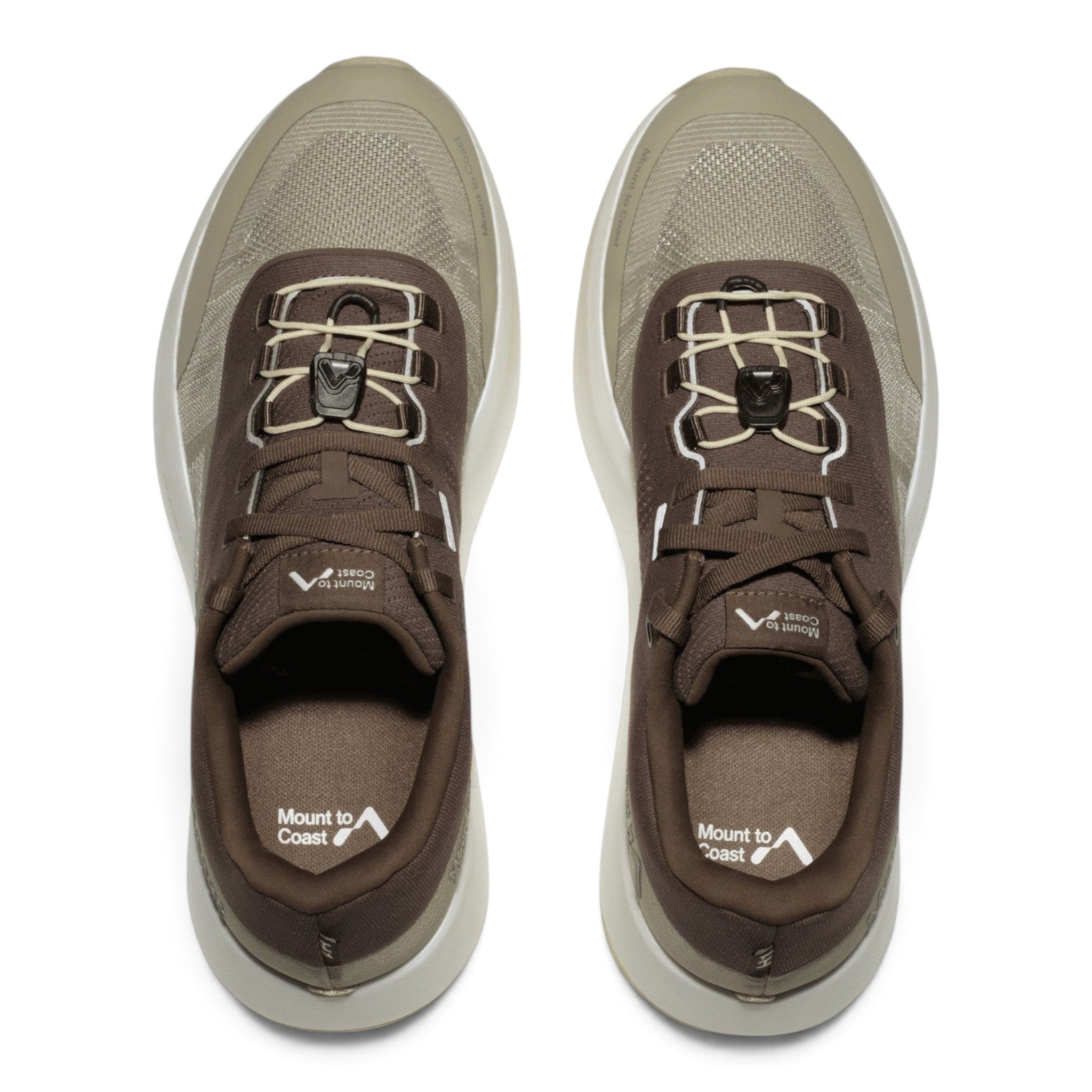 Endurance Edge Mount to Coast H1 brown and beige road-to-trail running shoes with dual lacing system