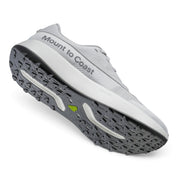 Endurance Edge Mount to Coast H1 womens road-to-trail running shoe in light grey with a textured VersaGrip outsole.