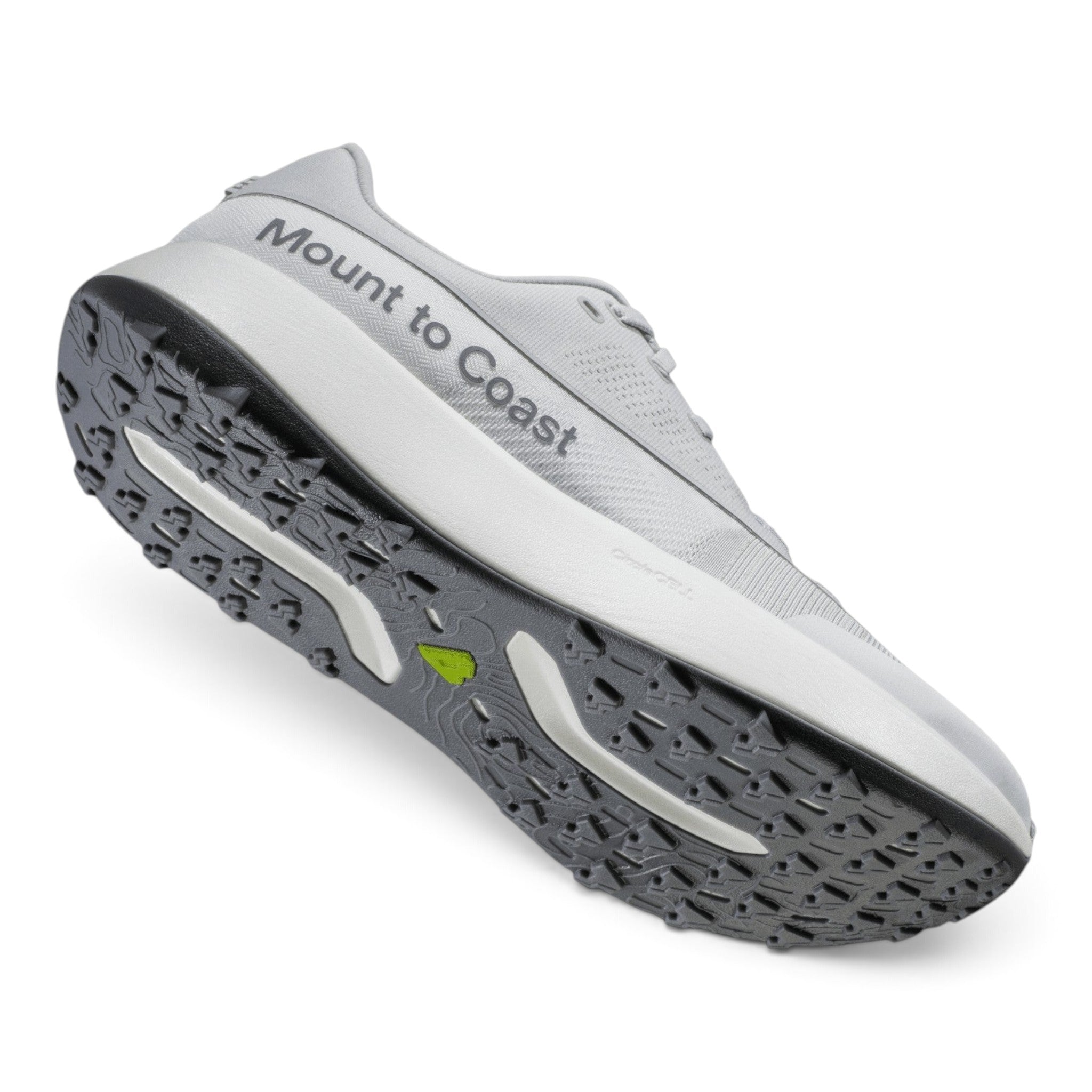 Endurance Edge Mount to Coast H1 womens road-to-trail running shoe in light grey with a textured VersaGrip outsole.