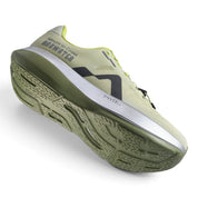 Endurance Edge Mount to Coast C135 women's running shoe in light olive green with a reflective silver midsole.