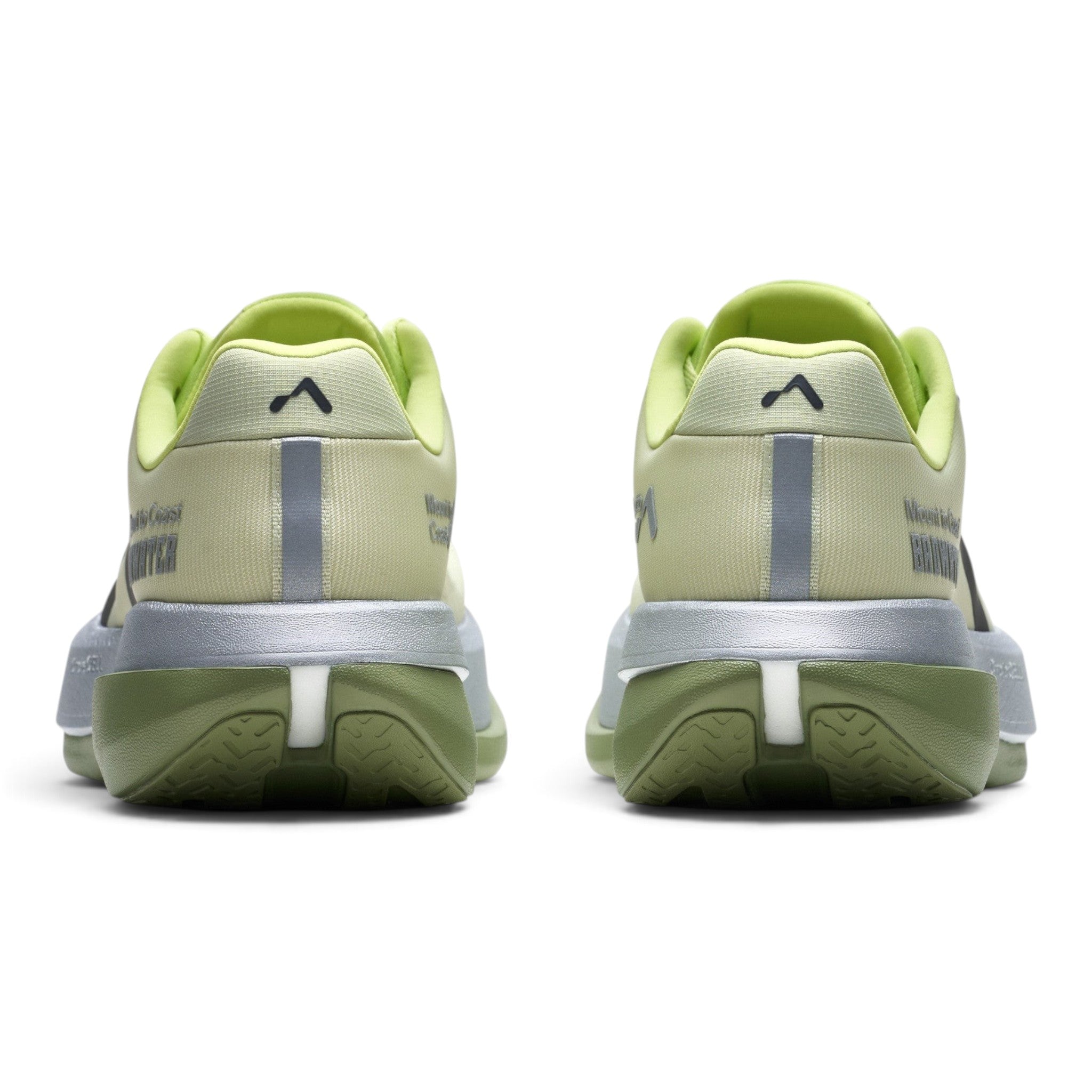 Endurance Edge Mount to Coast C135 women's running shoes in pale yellow with silver reflective heel details