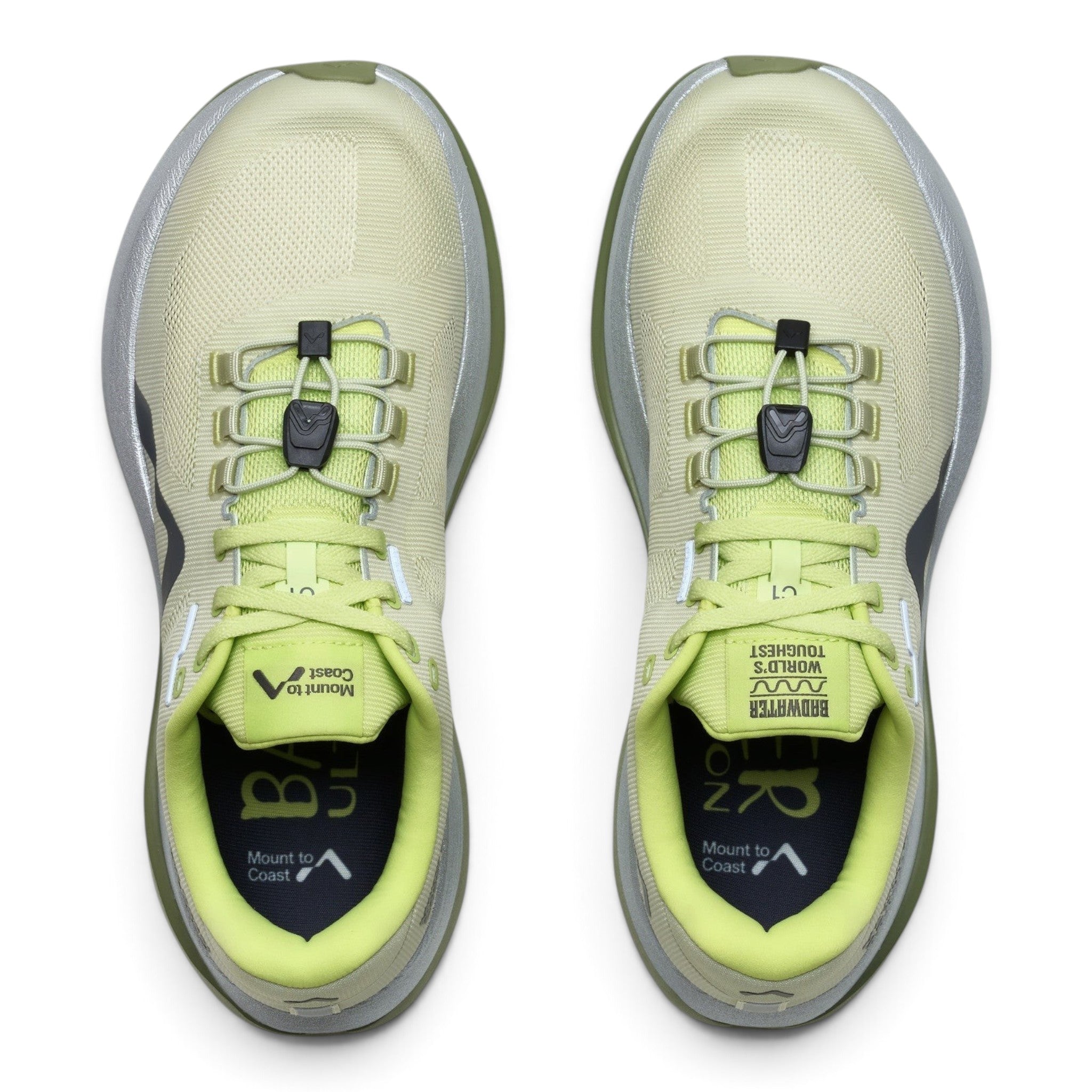 Endurance Edge Mount to Coast C135 mens running shoes in pale lime green with breathable mesh and dual lacing system