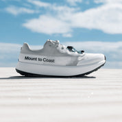 Endurance Edge Mount to Coast H1 women's road-to-trail running shoe in white with CircleCELL midsole and lacing system