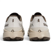 Endurance Edge T1 men's trail running shoes in cream and brown. Lightweight, durable, and designed for long-distance adventures.