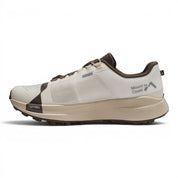 Endurance Edge T1 men's trail running shoes in cream with brown accents. Lightweight woven fabric upper, dual lacing system, and Vibram Megagrip outsole.