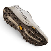 Endurance Edge T1 men's trail running shoes in light grey with a brown Vibram Megagrip outsole.