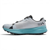 Endurance Edge T1 men's light grey and teal trail running shoes with black outsole and dual lacing system.