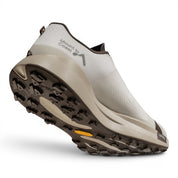 Endurance Edge T1 men's white and tan trail running shoes with Vibram Megagrip outsole and woven upper.